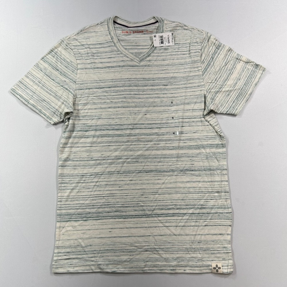 Sun + Stone V-Neck T-Shirt Tee Mens Small Vintage‎ White Regular-Fit Nep NEW - Picture 2 of 7